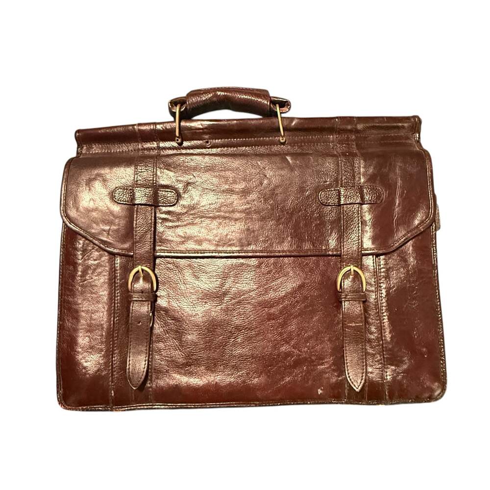 Vintage Dark Brown Leather Triple Gusset Briefcase Laptop Bag